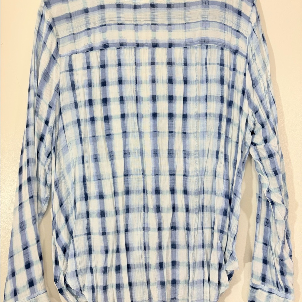 a.n.a Blue and White Wrap Blouse with Mandarin Collar - Picture 4 of 5